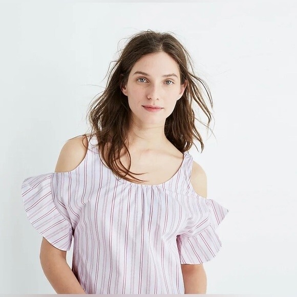 Madewell Rose Stripe Cold Shoulder Dress sz Medium - Picture 4 of 11